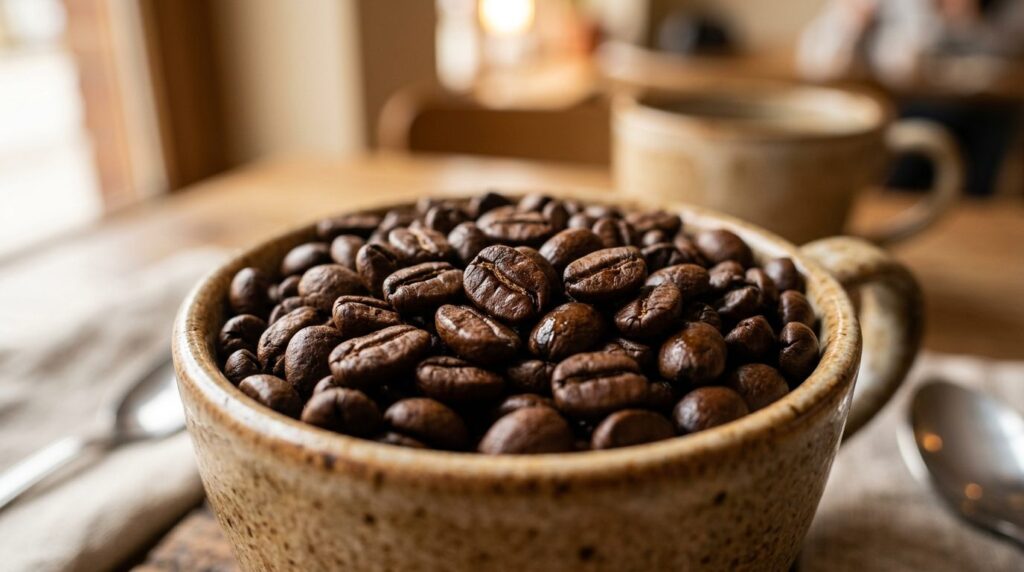 Close-up macro photography of freshly roasted arabica coffee
