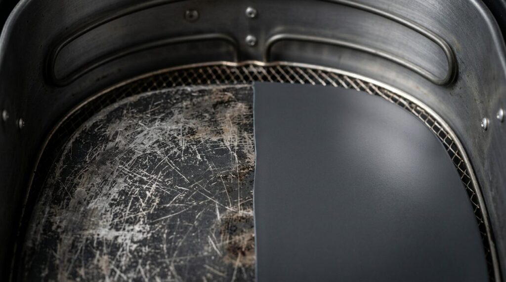 Detailed macro photography of an air fryer cooking chamber i